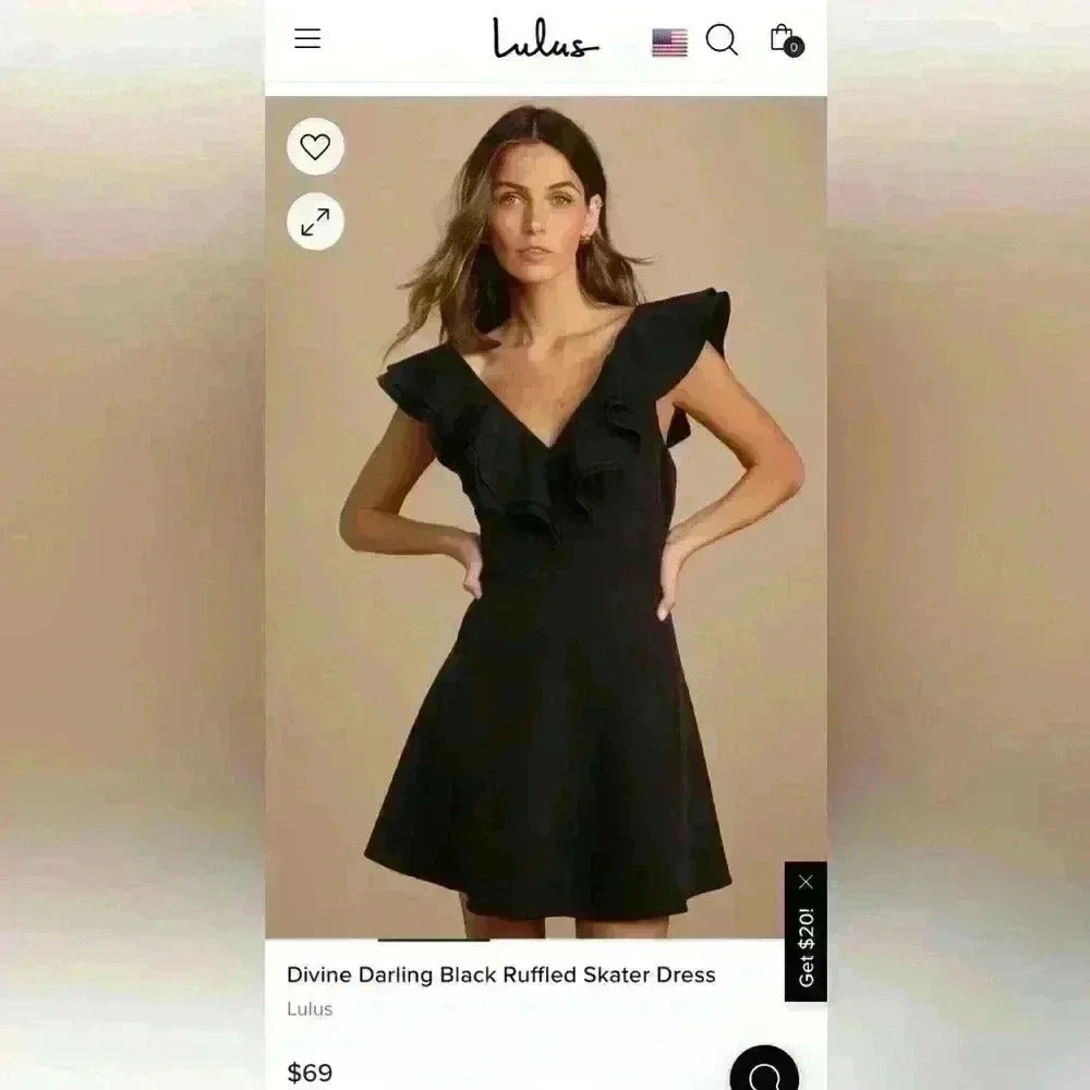 Lulus Divine Darling Black Ruffled Sleeve Skater Dress Large- NWT $69 Retail